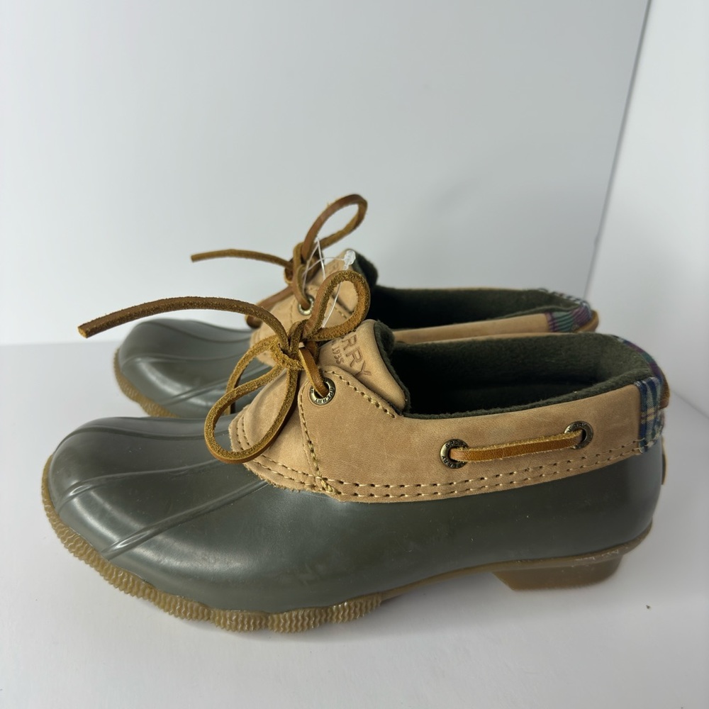 Sperry Top-Sider Duck Boots Low Top Waterproof Shoes US Womens Size 5 Tan/Green